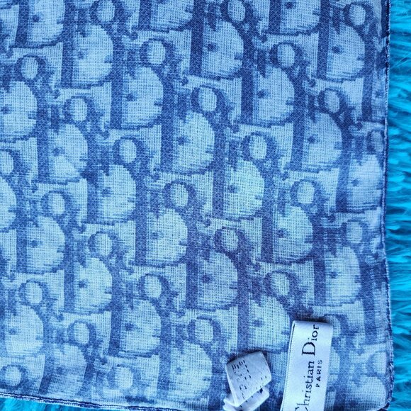 JOHN GALLIANO FOR DIOR - AUTHENTIC BLUE MONOGRAM BANDANA SCARF - Picture 4 of 4